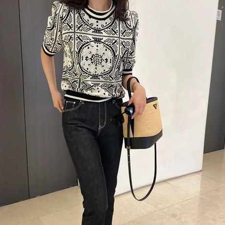 ラウンドパールビジュー サマーニット
