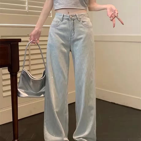 クロスラインストーンデニムパンツ