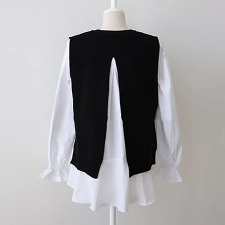 バックスリット ブラウスニットセット  2色展開