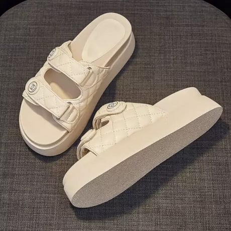 キルティングダブルバンド サンダル 2色展開