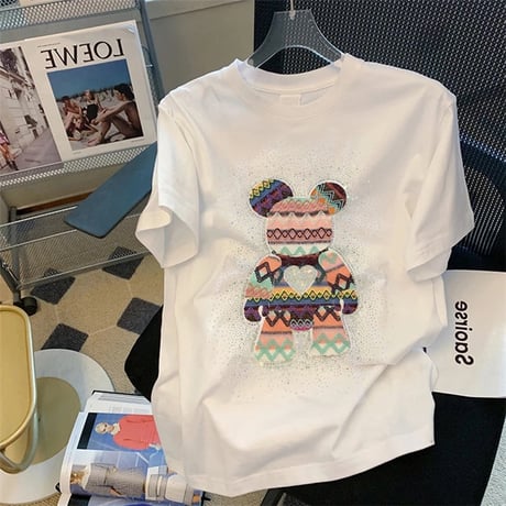 カラフルストーン ビーズベアーTシャツ 2色展開