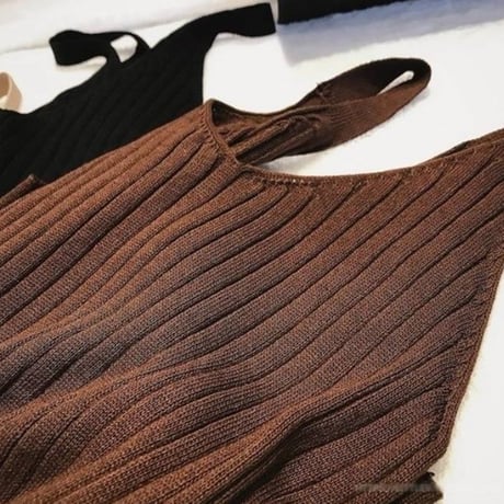 【Black即納】Vネックリブニット ロングワンピース 3色展開