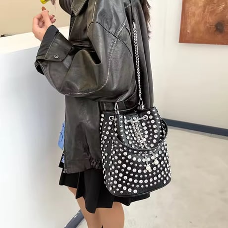 スタッズバケットバッグ 4色展開