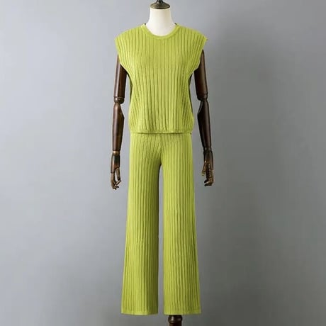 リブノースリーブニット セットアップ 5色展開