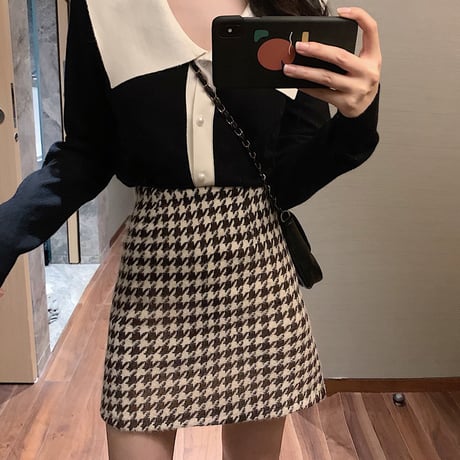 千鳥格子 ハイウエストミニスカート 2色展開