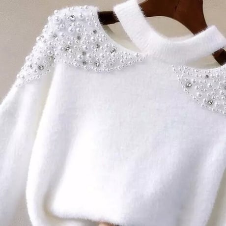 パールビジュー カットモヘアニット 2色展開
