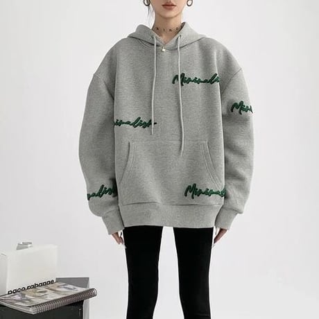 【Beigh Lサイズ即納】レターワッフルステッチ オーバーフーディ 2色展開