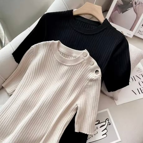 ハーフリブニットワンピース 2色展開