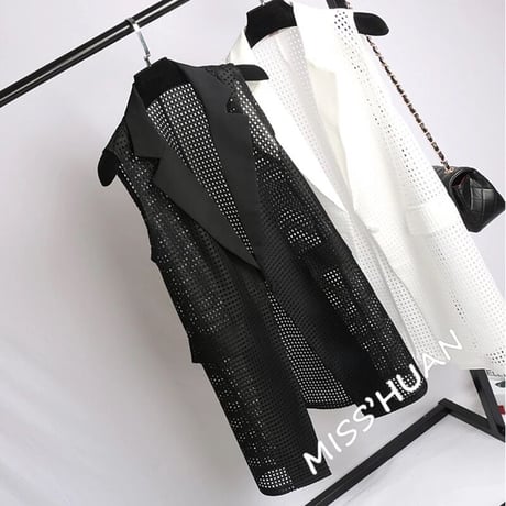【White即納】メッシュ ロングベスト 2色展開