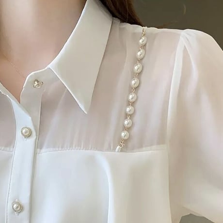 パールストラップ シフォンブラウス 2色展開