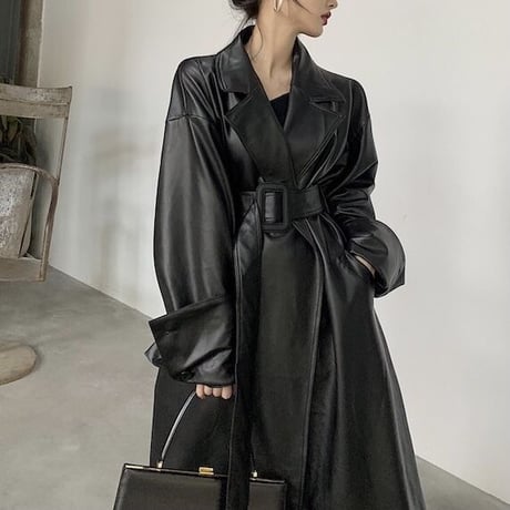 ロングスリーブ レザートレンチコート