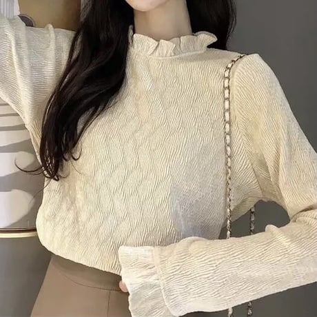 フリルスリーブ ハイネックトップス 2色展開