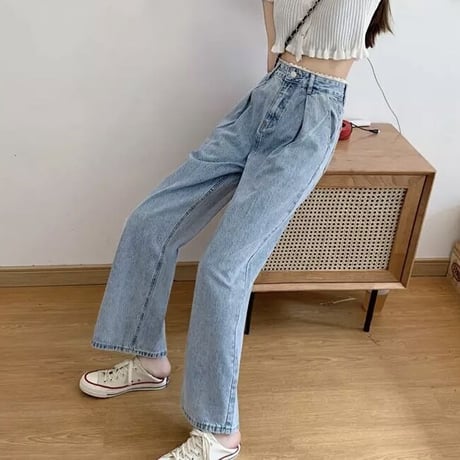 【XSサイズ即納】ウエストレース タックデニムパンツ