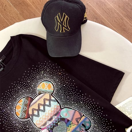 カラフルストーン ビーズベアーTシャツ 2色展開