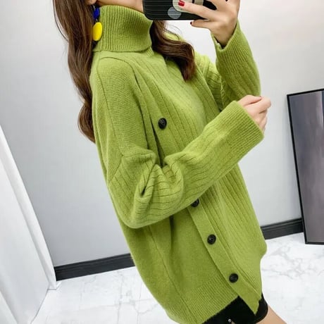 サイドボタン ハイネックリブニット 6色展開