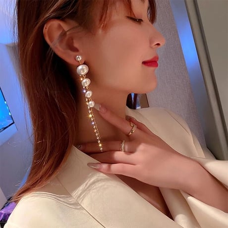 パールチェーン ピアス