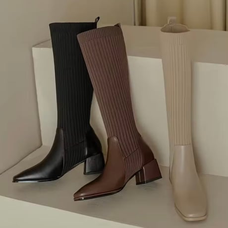 サイドリブニットロングブーツ 3色展開