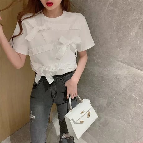 ホワイトリボン パッチワークTシャツ