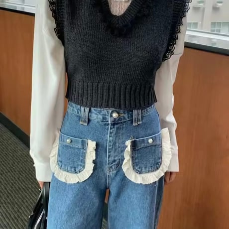レースポケットデニムパンツ
