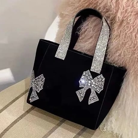リボンストーン ベロアバッグ 2色展開
