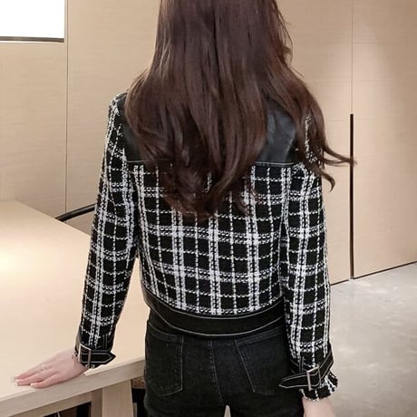 ホワイトステッチ ツイードレザージャケット 2色展開