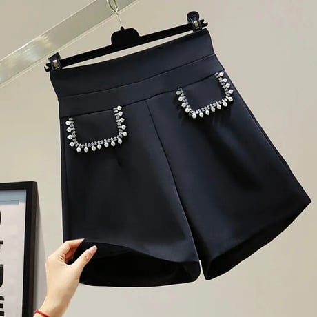 パールビジュー ハイウエストパンツ 2色展開