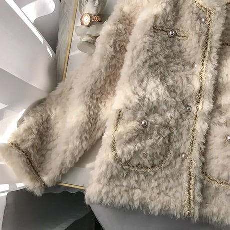 パールモチーフ ラムウールジャケット 2色展開