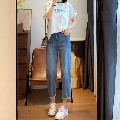 ポイントグリーン デニムパンツ