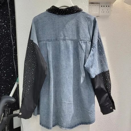 ビジューペインティング デニムシャツ