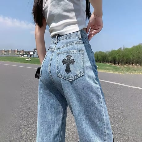 クロス ハイウエストデニムパンツ