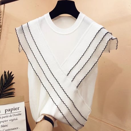 ギャザーフリル ノースリーブトップス 2色展開