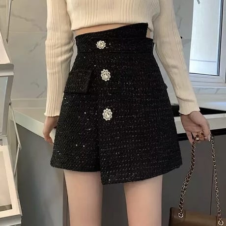 フラワーモチーフ ラメフェイクパンツ 2色展開