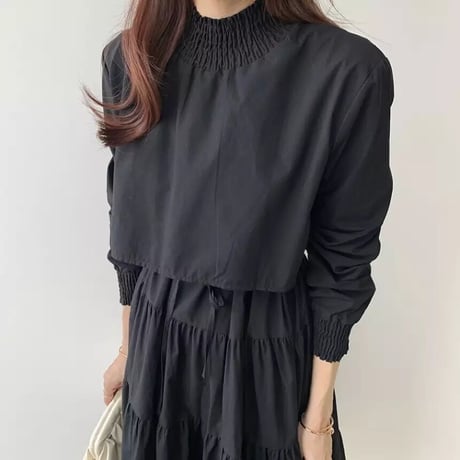 ギャザーブラウス ワンピース 2色展開