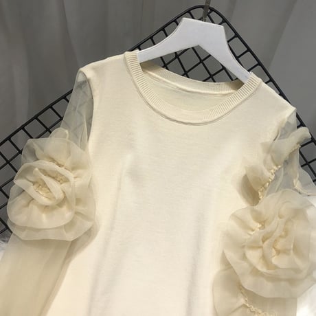 フラワーシースルースリーブ ニット 3色展開