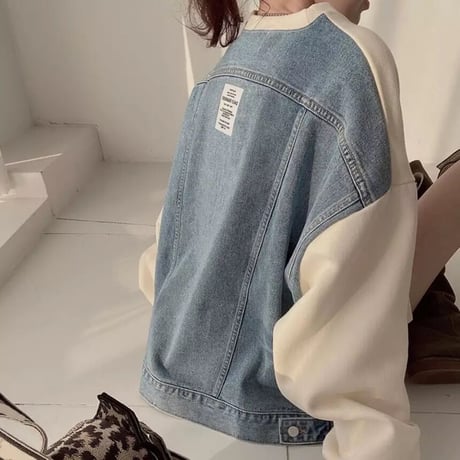 バックデニム ロゴスウェットトップス 3色展開