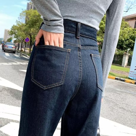 【美ライン】ハイウエスト ストレートデニムパンツ
