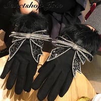 【即納】ビジューリボン ウールカシミヤ手袋