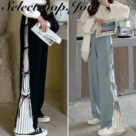 サイドリボン プリーツシフォンパンツ 2色展開