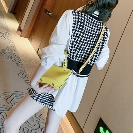 千鳥格子ショートニット フィットブラウス