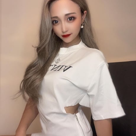 ウエストオープン ロゴオーバーTシャツ 2色展開