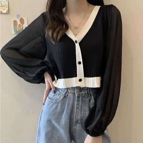 シフォンスリーブ ショートカーディガン 3色展開