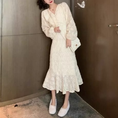 フレンチ フルスリーブ ワンピース 2色展開