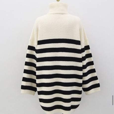 ジッパー ボーダーニットワンピース 2色展開