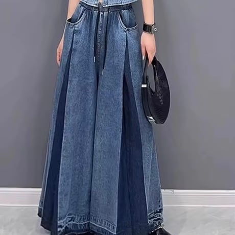 ブルーデニムプリーツスカート