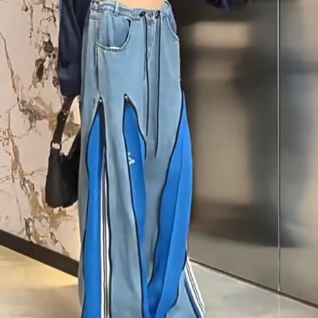 ジッパーラインワイドデニムパンツ