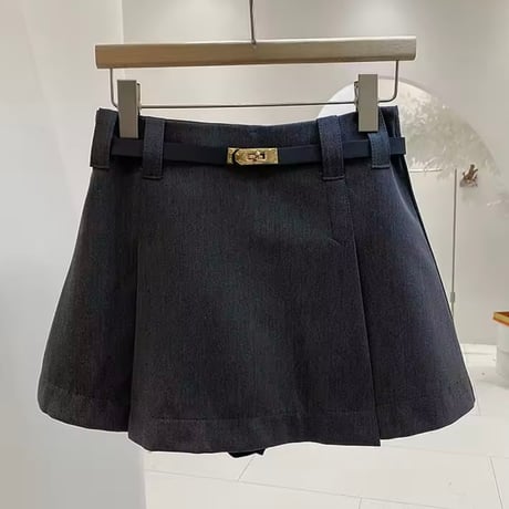 ゴールドバックルベルトプリーツスカート 2色展開