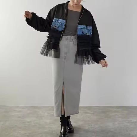 チュールパッチワークデニムジャケット 3色展開