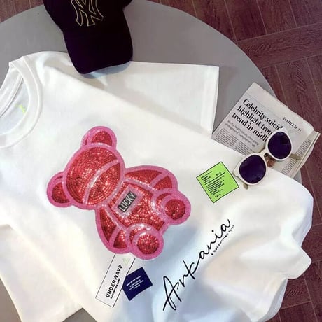 ピンクスパンコール ベアーTシャツ 2色展開