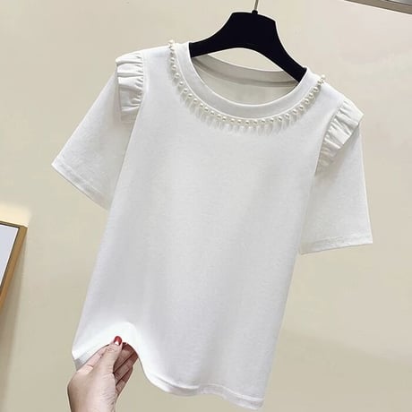 パールライン ポイントフリルTシャツ 3色展開