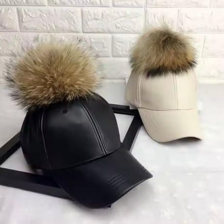 ポンポンファーエコレザーキャップ 9色展開